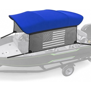 image:imageKEMIMOTO Bimini Top Replacement for Pontoon Boats with Detachable Mesh Sidewalls and Zippered Sleeves 600D Marine Grade Waterproof Canvas Easy Install No Frame Blue 9196 WBlue