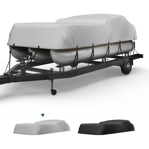 image:imageKEMIMOTO Pontoon Boat Cover 1720ft Heavy Duty UV Resistant Waterproof Oxford Fabric Trailerable Pontoon Cover with 13 Adjustable Tie Down StrapsBlackGrey