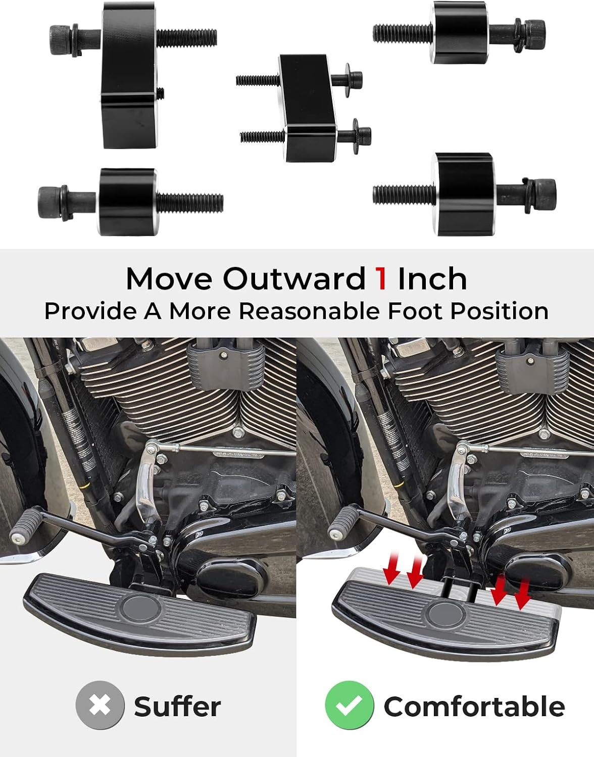 image:imageKEMIMOTO Driver Floorboard Extensions Floorboard Extenders kit 1 Compatible with 2018 Softail FL Models Heritage Classic Fat Boy Deluxe Sport Glide Softail Slim Include Bolts and Spacers Black