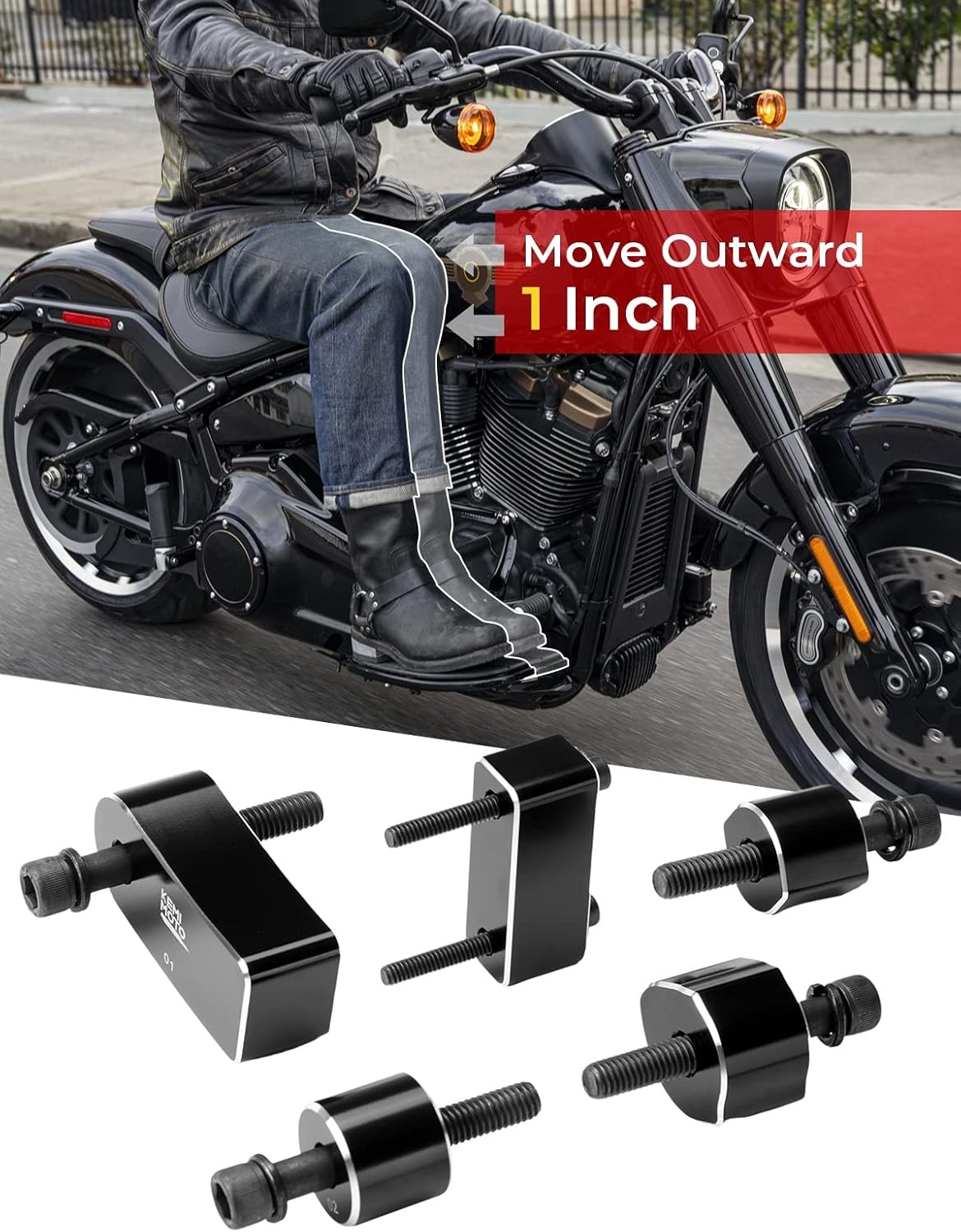 image:imageKEMIMOTO Driver Floorboard Extensions Floorboard Extenders kit 1 Compatible with 2018 Softail FL Models Heritage Classic Fat Boy Deluxe Sport Glide Softail Slim Include Bolts and Spacers Black