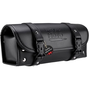 image:imageISSYZONE Motorcycle Fork Bag PU Leather Front Fork Tool Bag Universal for Handlebar Sissy Bar Roll Storage Pouch with 2 Straps Compatible with Scooter Softail Sportster Dyna