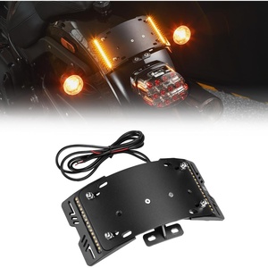 image:imageKEMIMOTO Motorcycle License Plate Bracket Holder with Amber LED Light for Softail Cruiser Low Rider Motorcycle Model with 3Bolt Mounted Black License Plate Frame 01802BK