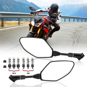 image:imageKEMIMOTO Universal Motorcycle Mirrors Rear View Side Convex Black 8MM 10MM Standard Reverse Bolts Compatible with GROM Navi Z400 Z1000 Z125 KLR650 MT07 MT09
