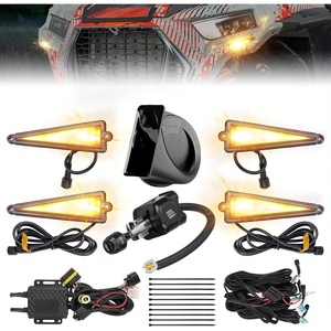 image:imageKEMIMOTO UTV Triangle Turn Signal Kit with Lever Switch and 110 dB Horn  PreWired Plug and Play Universal Street Legal Kit Compatible with Polaris CanAm Kawasaki CFMOTOWith Column Switch