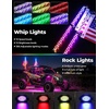 image:imageKemimoto 2PCS 3FT Universal LED Whip Light and 4 PCS Rock Lights Combo  366 Modes with Integrated Rocker Switch TurnHazardLight amp SOS Mode Spring Base amp App Control IP67 Waterproof