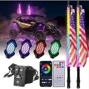 image:imageKemimoto 2PCS 3FT Universal LED Whip Light and 4 PCS Rock Lights Combo  366 Modes with Integrated Rocker Switch TurnHazardLight amp SOS Mode Spring Base amp App Control IP67 Waterproof