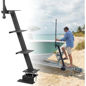 image:imageKEMIMOTO Boat Trailer Steps with Handrail 4 Step Heavy Duty Boat Boarding Ladder for Easy Bow Access Universal Fit for Bass Boat Pontoon amp Aluminum Trailers NonSlip Treads RustResistant Black