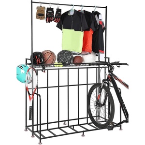image:imageKEMIMOTO 4Bike Stand Rack with Storage Adjustable Bicycle Rack for Garage Storage IndoorOutdoor Sports Bikes Scooters Jerseys amp Football Station